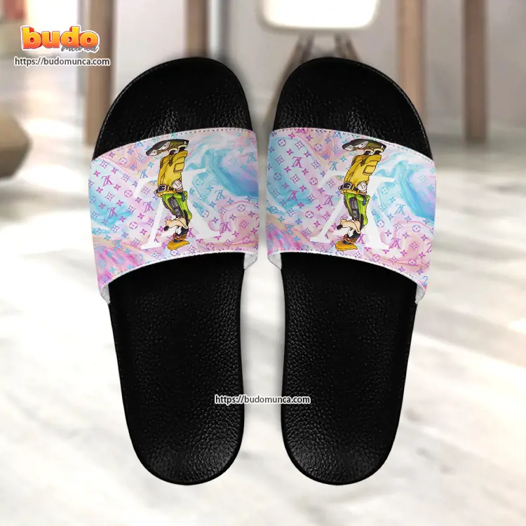 Slide sandals goofy disney v2 and louis vuitton gift unique slide sandals for man woman and kid